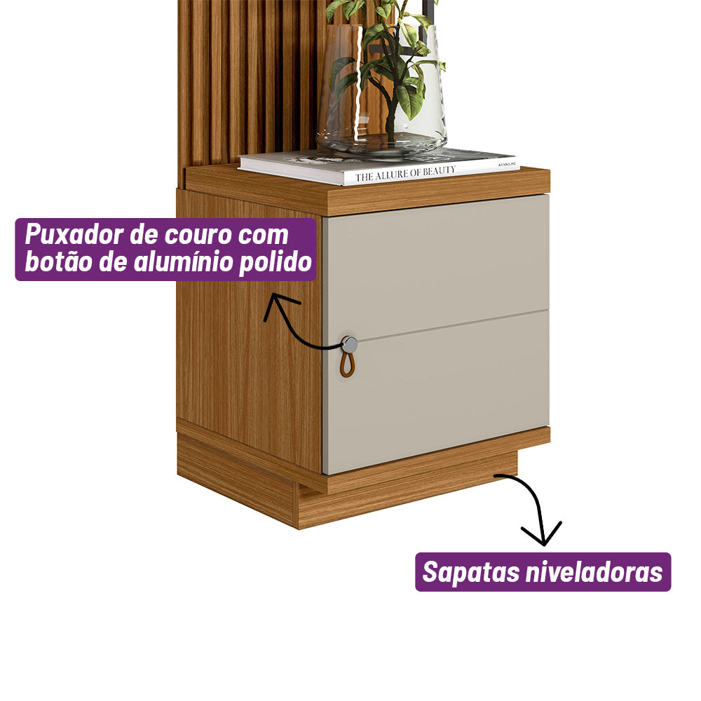 Módulo Lateral para Rack com Painel Ouro Preto Linea 44cm Nature e Off White