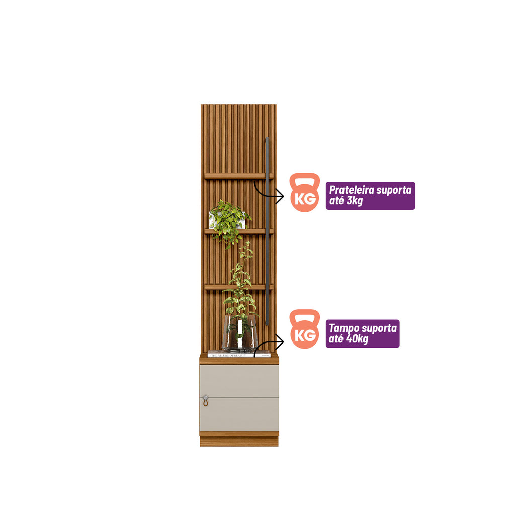 Módulo Lateral para Rack com Painel Ouro Preto Linea 44cm Nature e Off White