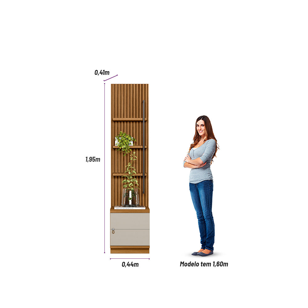 Módulo Lateral para Rack com Painel Ouro Preto Linea 44cm Nature e Off White