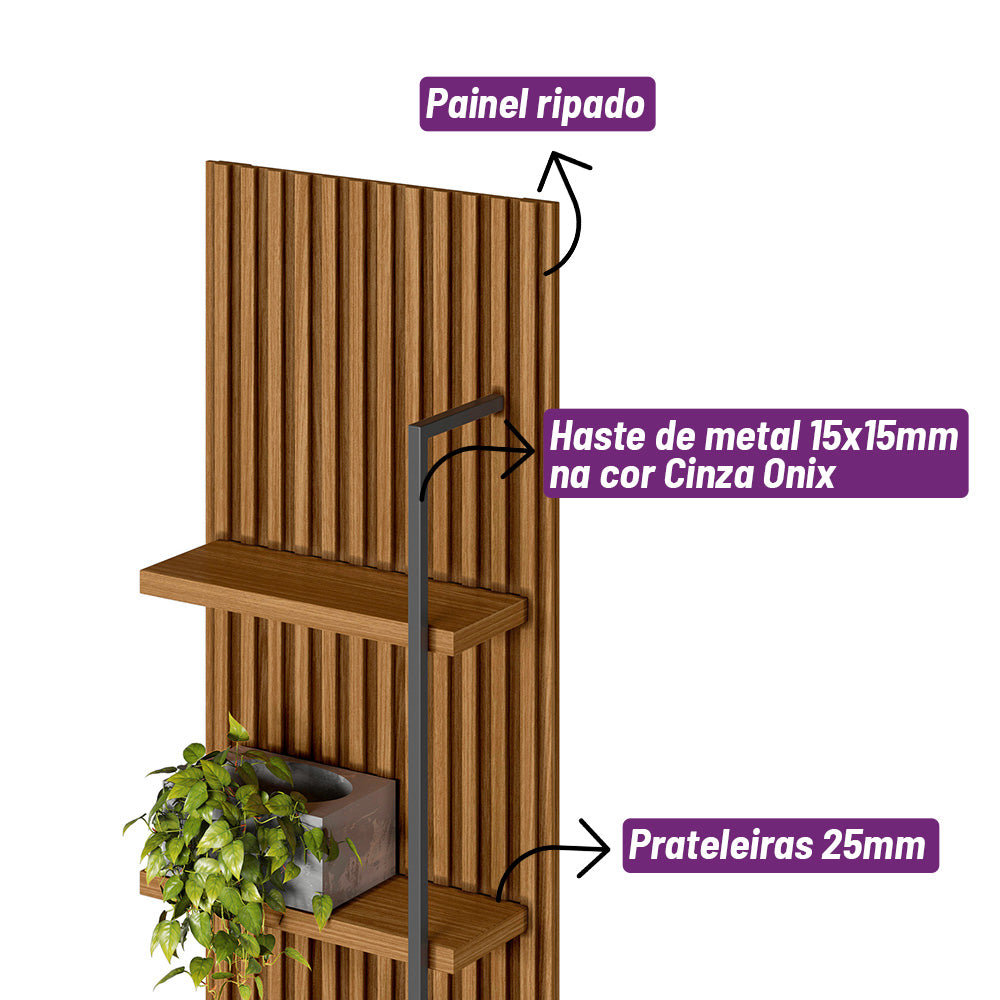 Módulo Lateral para Rack com Painel Ouro Preto Linea 44cm Nature e Off White