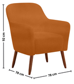 Poltrona La Paz 78cm Konfort Pés Palito Castanho Veludo Ferrugem