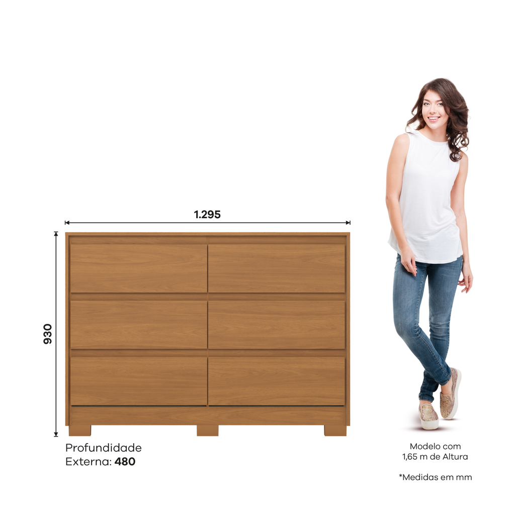 Cômoda Ravenna Henn 129cm 6 Gavetas Cinamomo