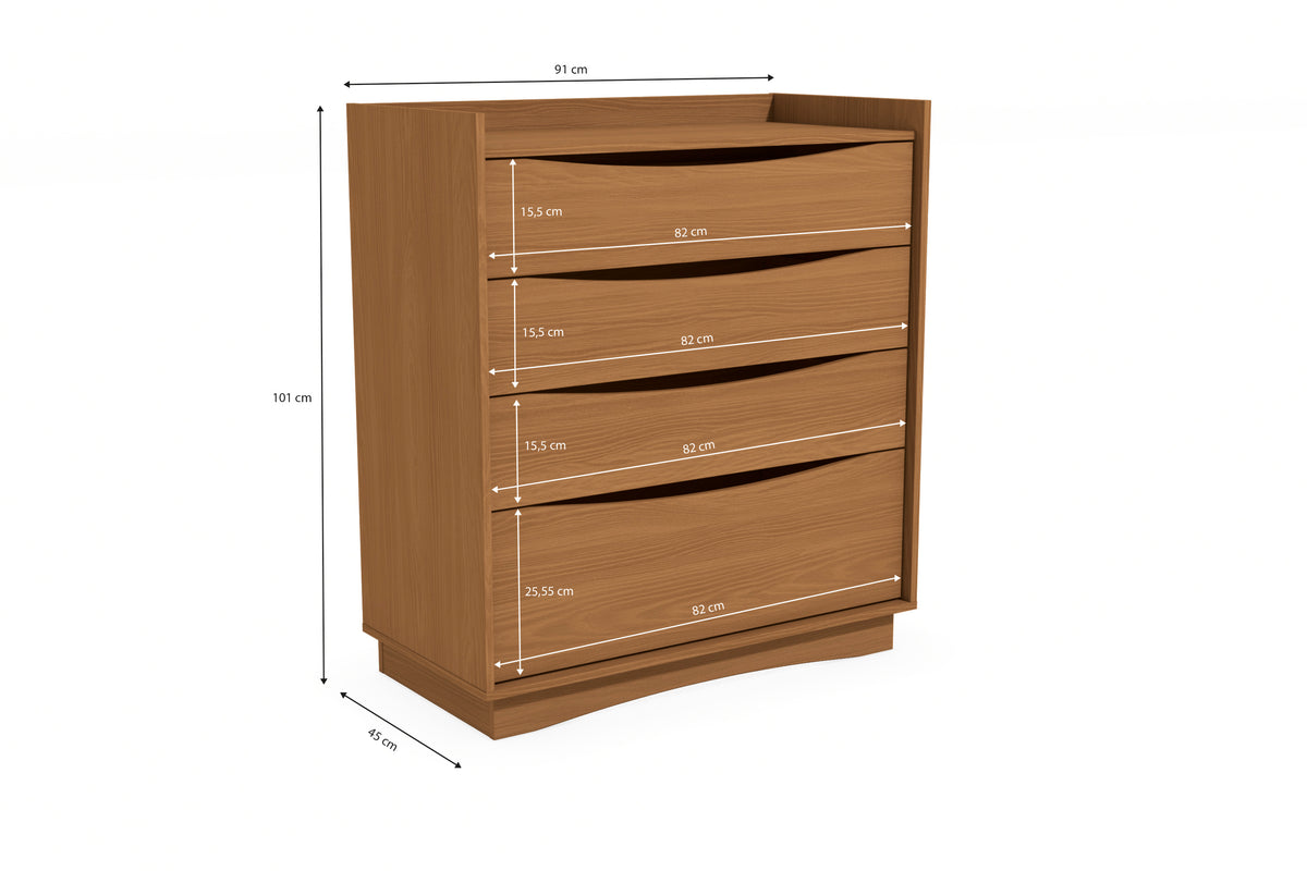 Cômoda M260 Kappesberg 91cm 3 Gavetas 1 Gavetão Canela