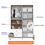 Roupeiro Ternura Henn 142cm 4 Portas 2 Gavetas Branco e Jequitibá