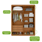 Roupeiro Loop Lopas 184cm 100% MDF 4 Portas Amêndoa Clean