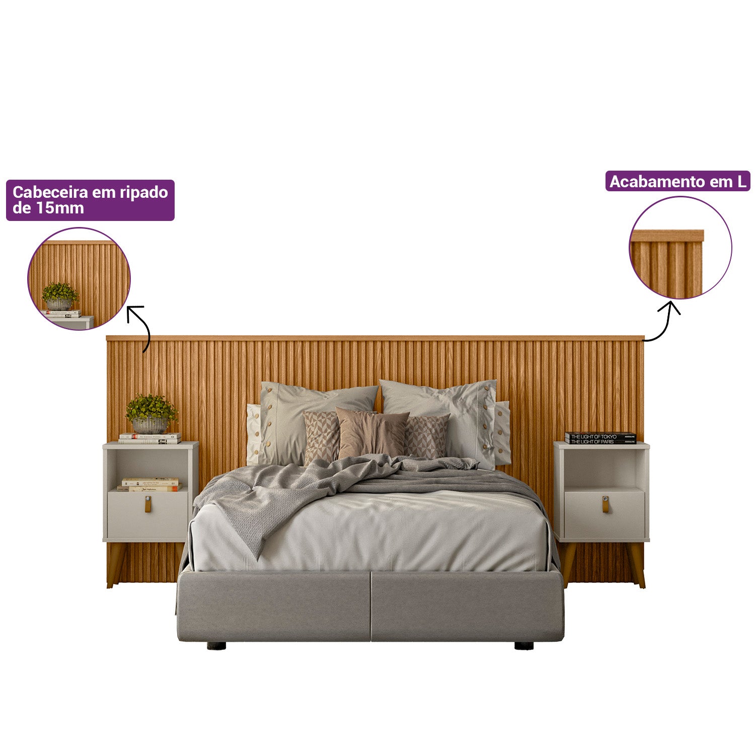 Cabeceira Casal/Queen Laranjeira Linea 241cm com Kit Frame Nature
