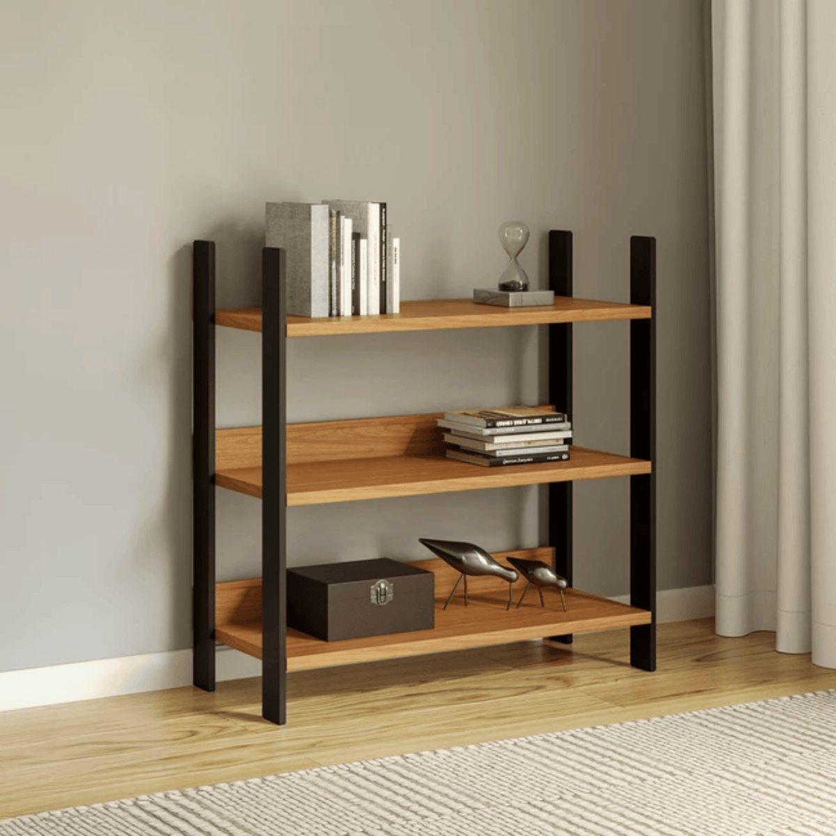 Estante E106 Dalla Costa 93cm 3 Prateleiras 100% MDF Preto e Freijó