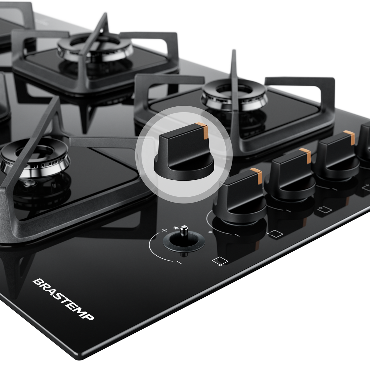 Cooktop à Gás Brastemp 5 Bocas BDS85AE Grades em Ferro Fundido Vidro Preto Bivolt