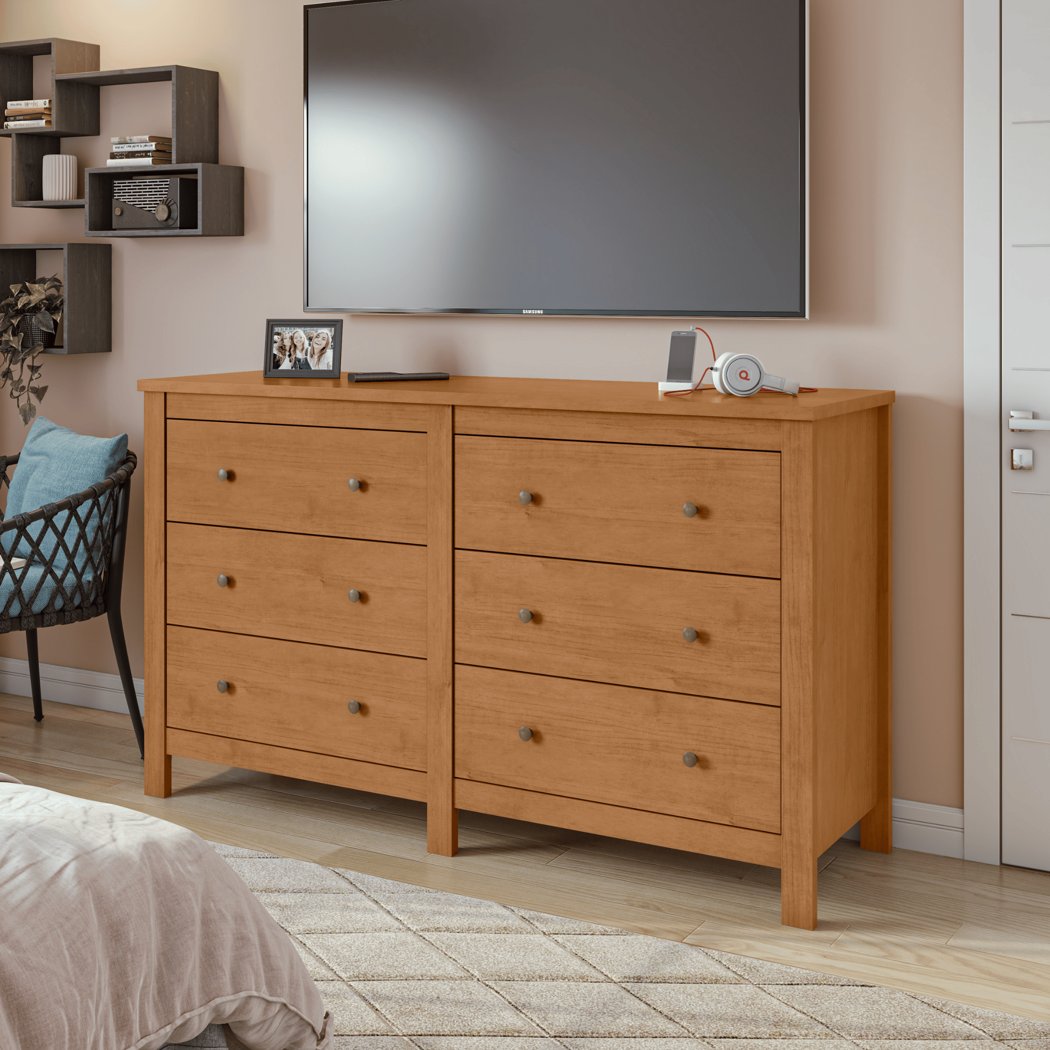 Cômoda Maggiore Lopas 6 Gavetas 162cm Amêndoa Clean