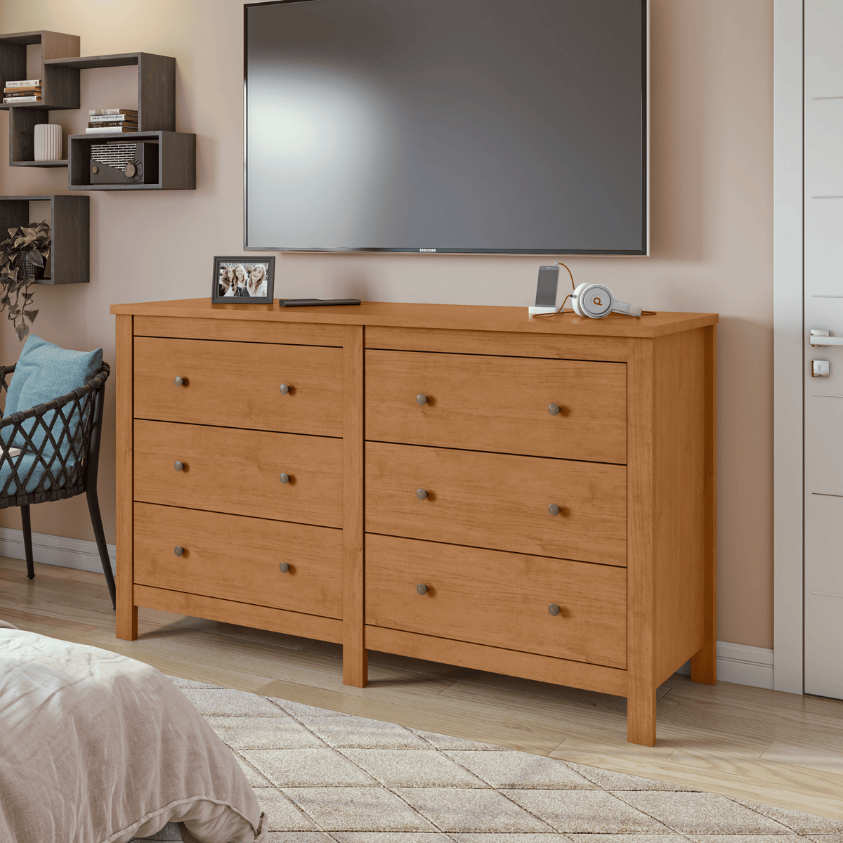 Cômoda Maggiore Lopas 6 Gavetas 162cm Amêndoa Clean