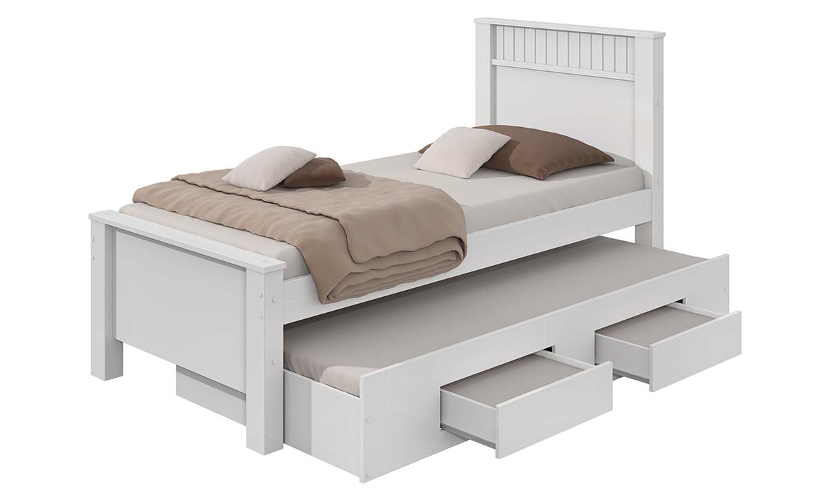 Cama Solteiro Bibox Athenas Lopas Cama Auxiliar e 2 Gavetas  Branco