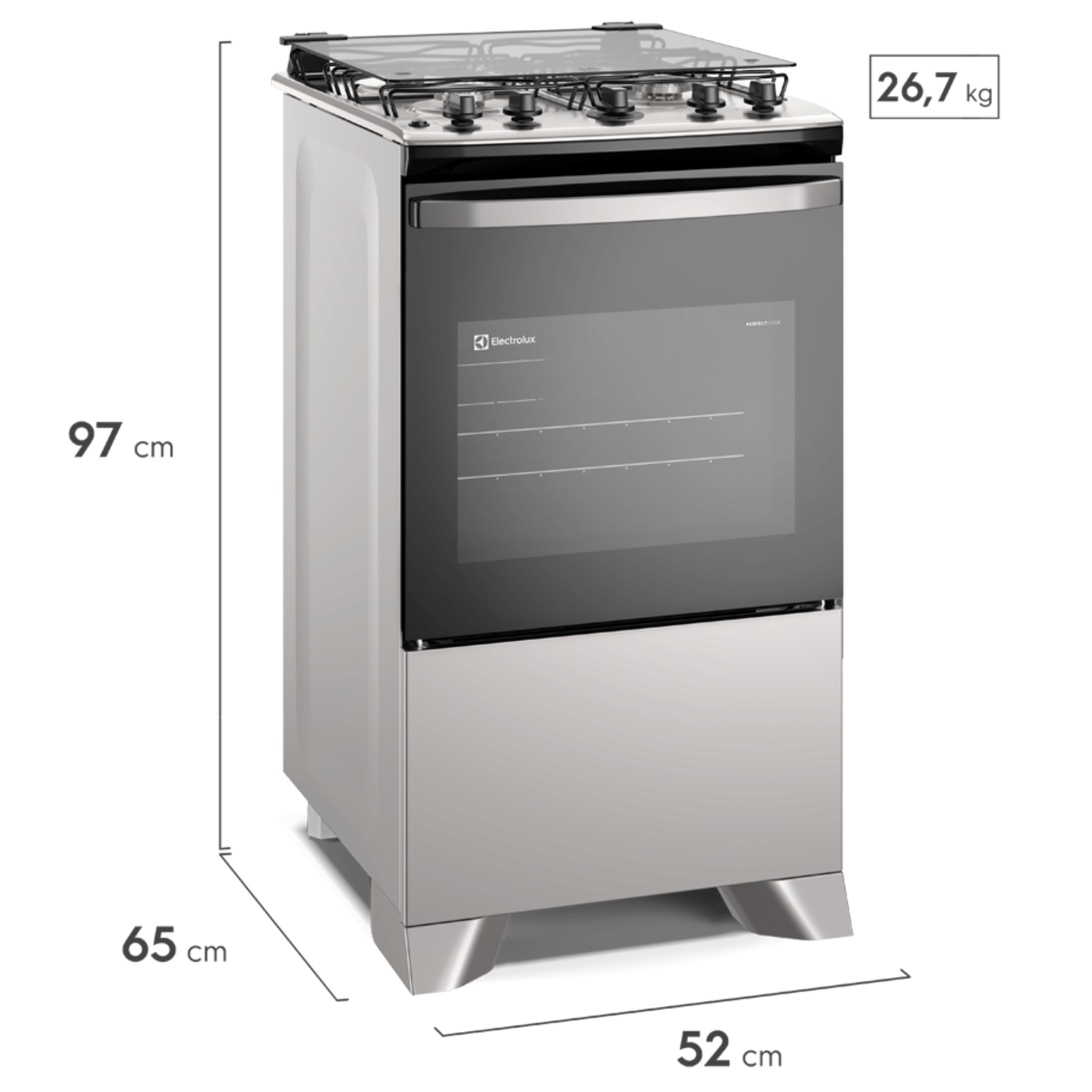 Fogão 4 Bocas Electrolux Efficient FE4IG Piso Mesa de Inox PerfectCook e VaporBake Cinza Bivolt