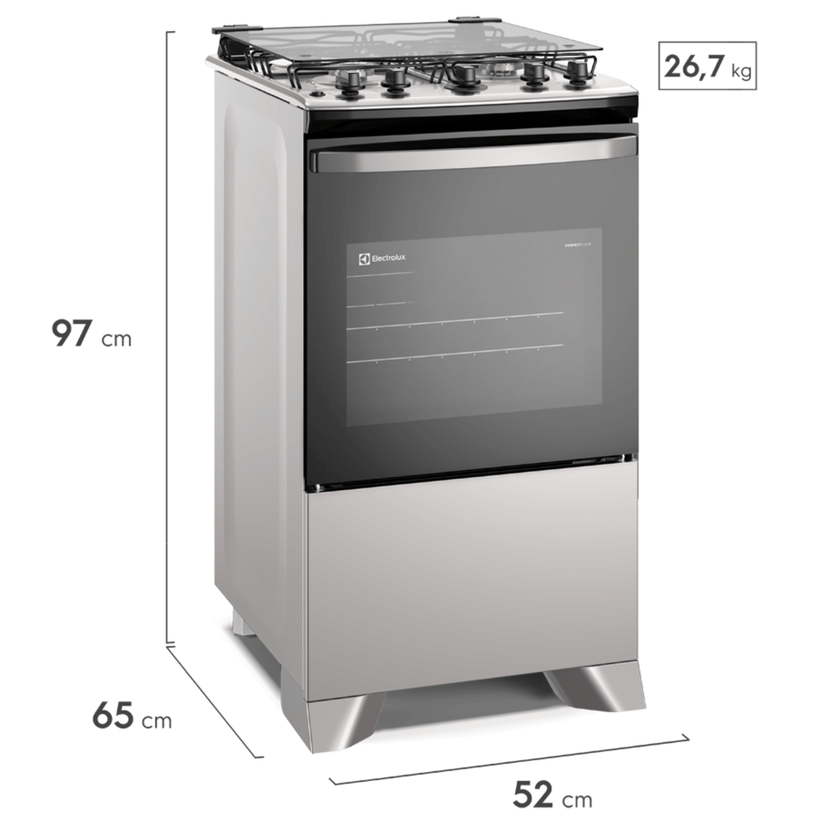 Fogão 4 Bocas Electrolux Efficient FE4IG Piso Mesa de Inox PerfectCook e VaporBake Cinza Bivolt