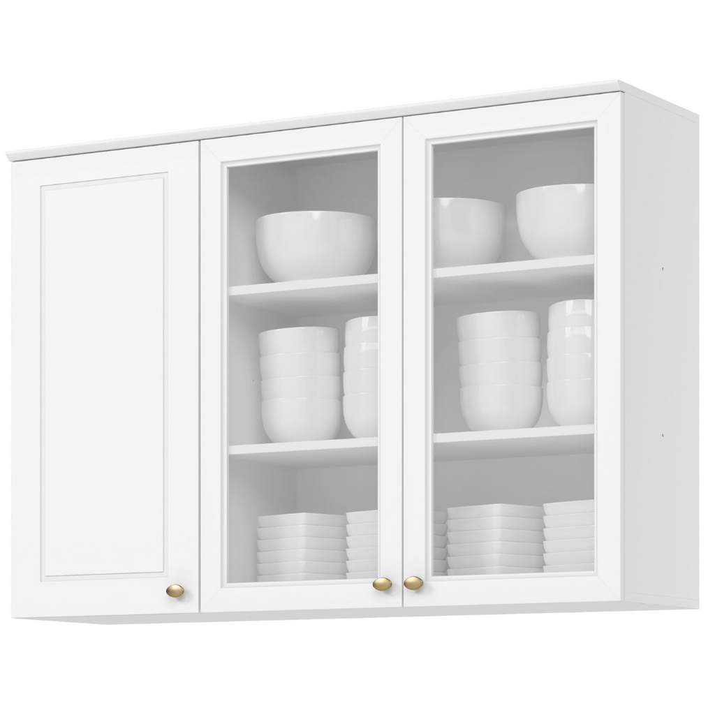 Armário Aéreo de Cozinha Americana Henn 100% MDF 3 Portas de Vidro 120cm Branco HP