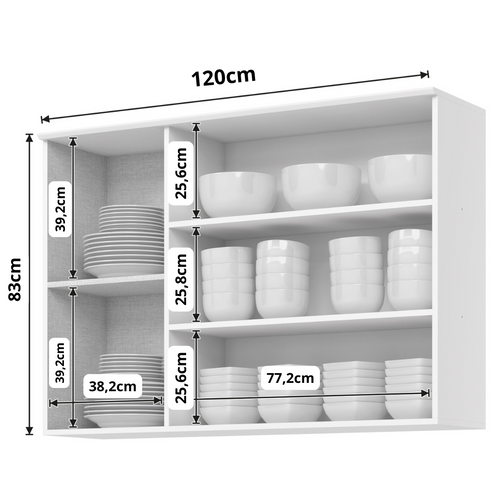 Armário Aéreo de Cozinha Americana Henn 100% MDF 3 Portas de Vidro 120cm Branco HP