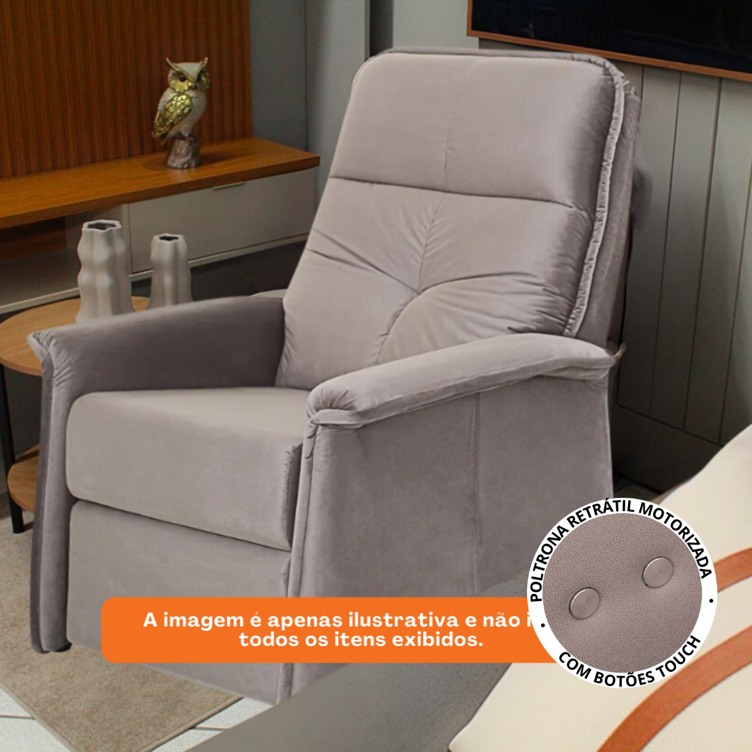 Poltrona Reclinável do Papai Herval 3792 com Atuador Touch Veludo Capucino