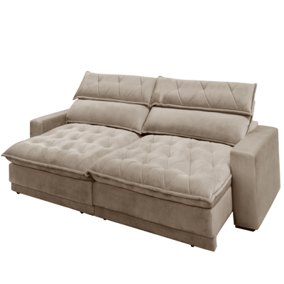Sofá Albany 250cm Matielo 2 Assentos Retráteis com Encostos Reclináveis Veludo Castor