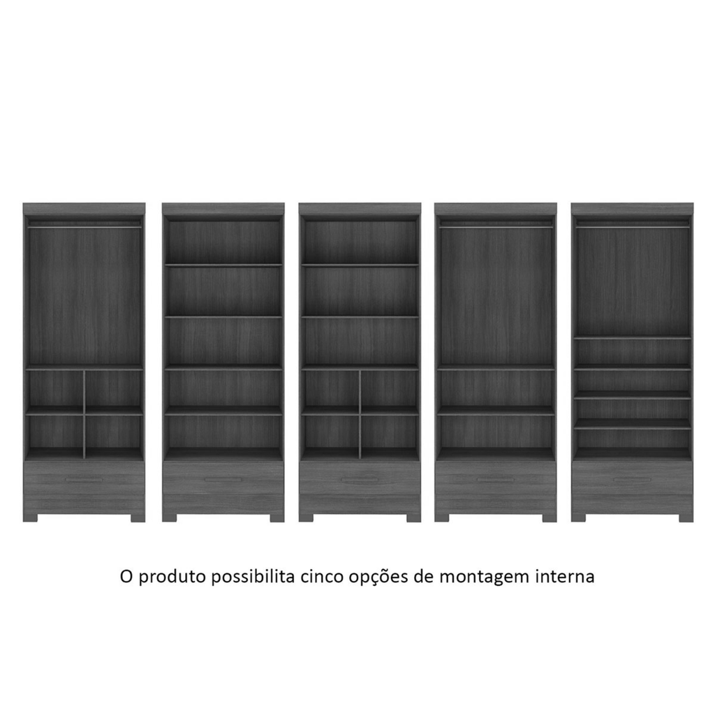 Roupeiro Smart Plus Rodial 86cm 100% MDF 2 Portas e 1 Gaveta Branco