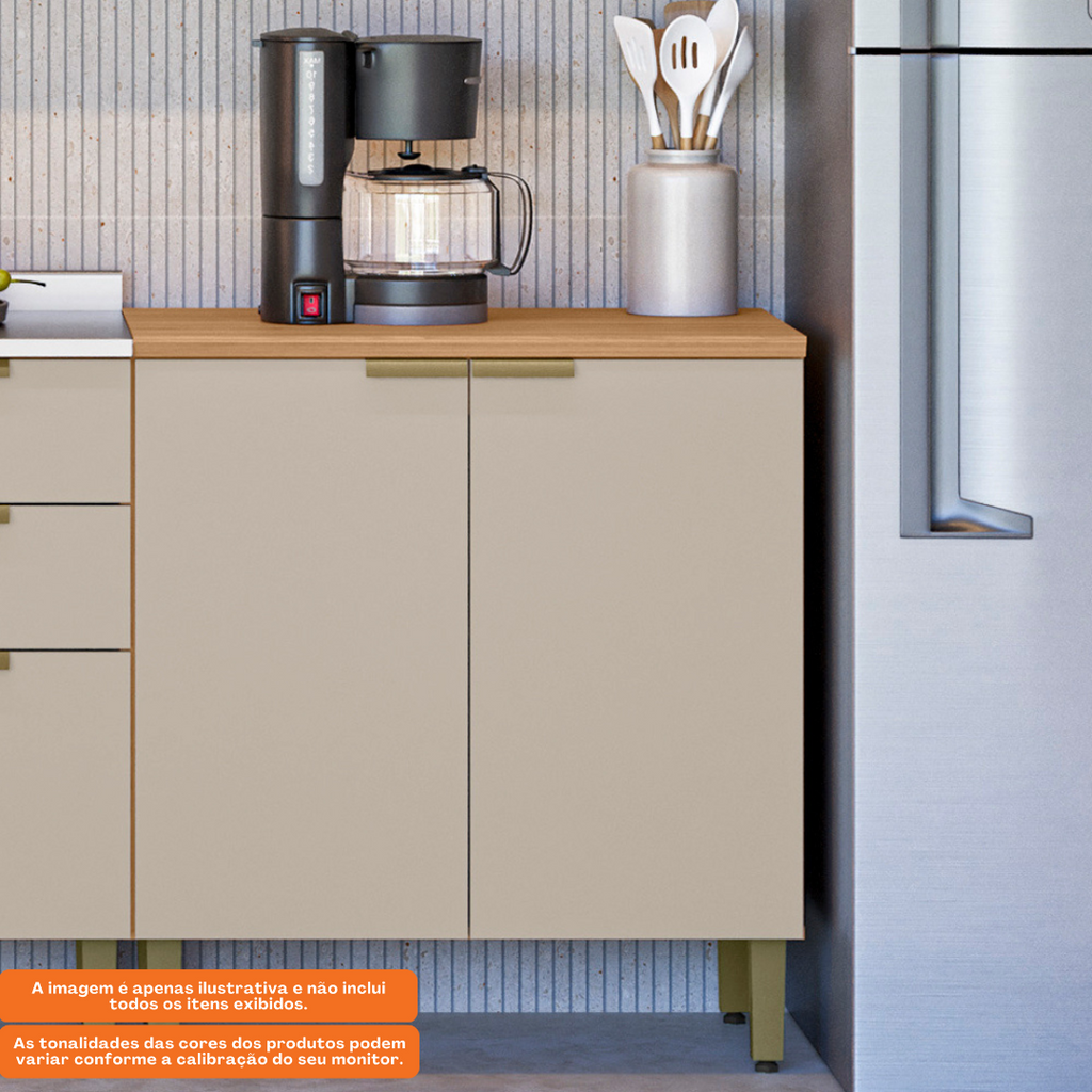 Balcão de Cozinha Selene Linea 100% MDF 2 Portas 80cm Jequitibá e Off White