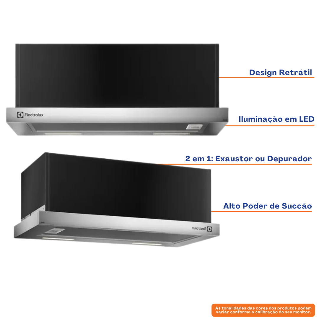 Depurador de Ar de Embutir Electrolux Efficient 60cm DE6RS Retrátil Inox 220V