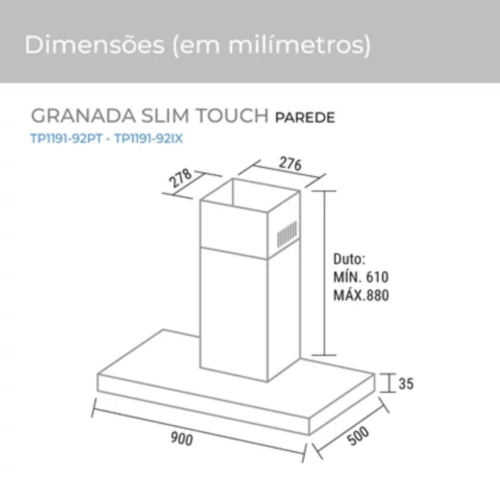 Coifa de Parede Suggar Granada 90cm Slim Touch TP1192PT Preto 220V