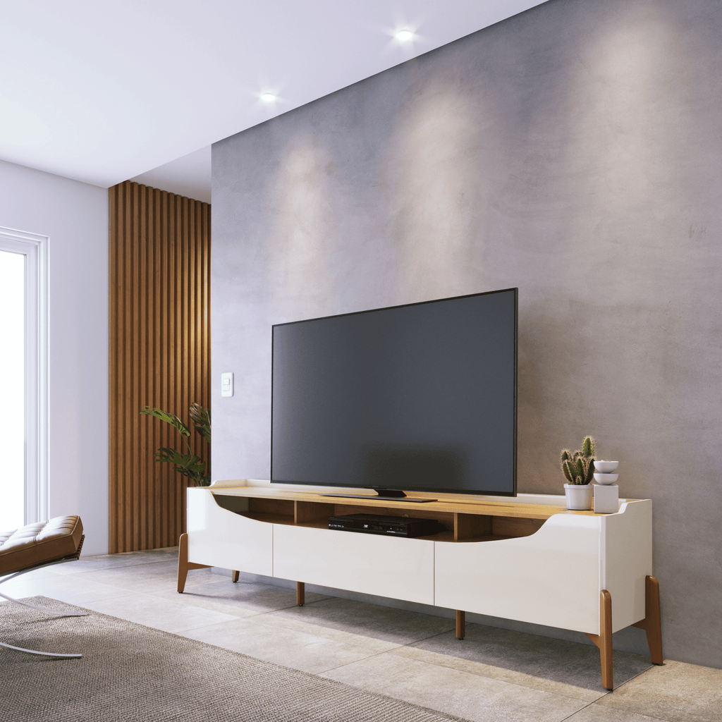 Rack Imcal Studio 180cm 2 Portas 1 Gaveta Off White e Nature