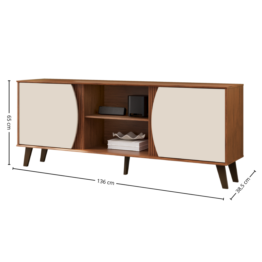 Rack Domo DJ Móveis 136cm Pé Retro Freijó e Off White