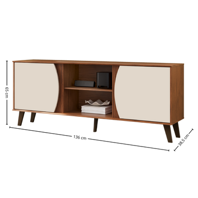 Rack Domo para TV de até 60" DJ Móveis 136cm Pé Retro Freijó e Off White