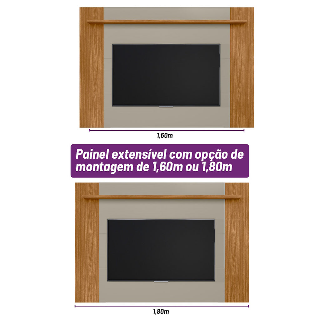 Painel Extensível Suspenso Tulum Linea com Prateleira Flex Nature e Off White