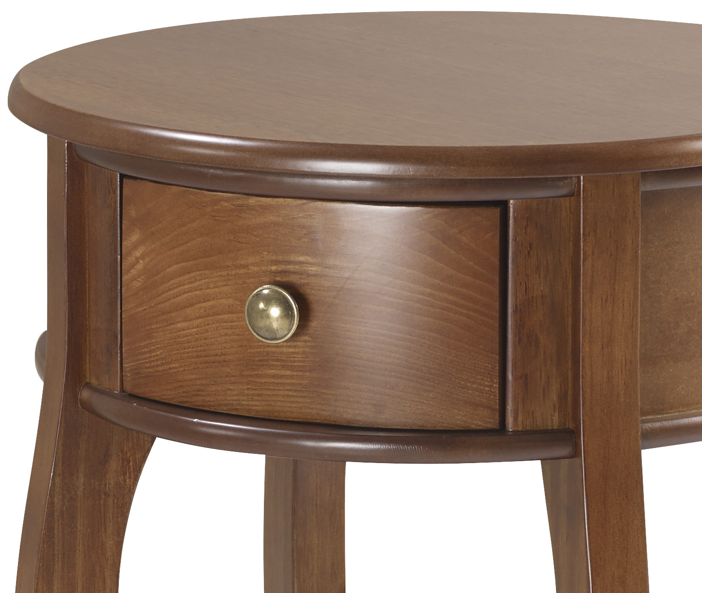 Mesa de Apoio Rústica Redonda Linz 49cm 1035 1 Gaveta 1 Prateleira 100% Madeira Maciça