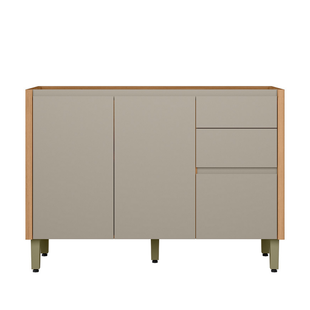 Armário Balcão de Cozinha Allure Linea 100% MDF 120cm 2 Portas 3 Gavetas Jequitibá e Gris