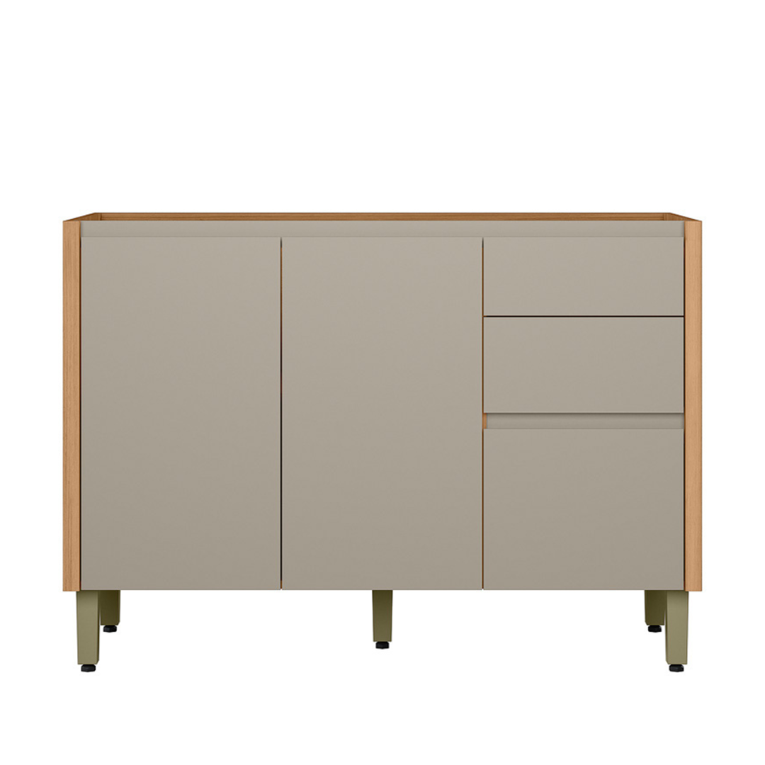 Armário Balcão de Cozinha Allure Linea 100% MDF 120cm 2 Portas 3 Gavetas Jequitibá e Gris