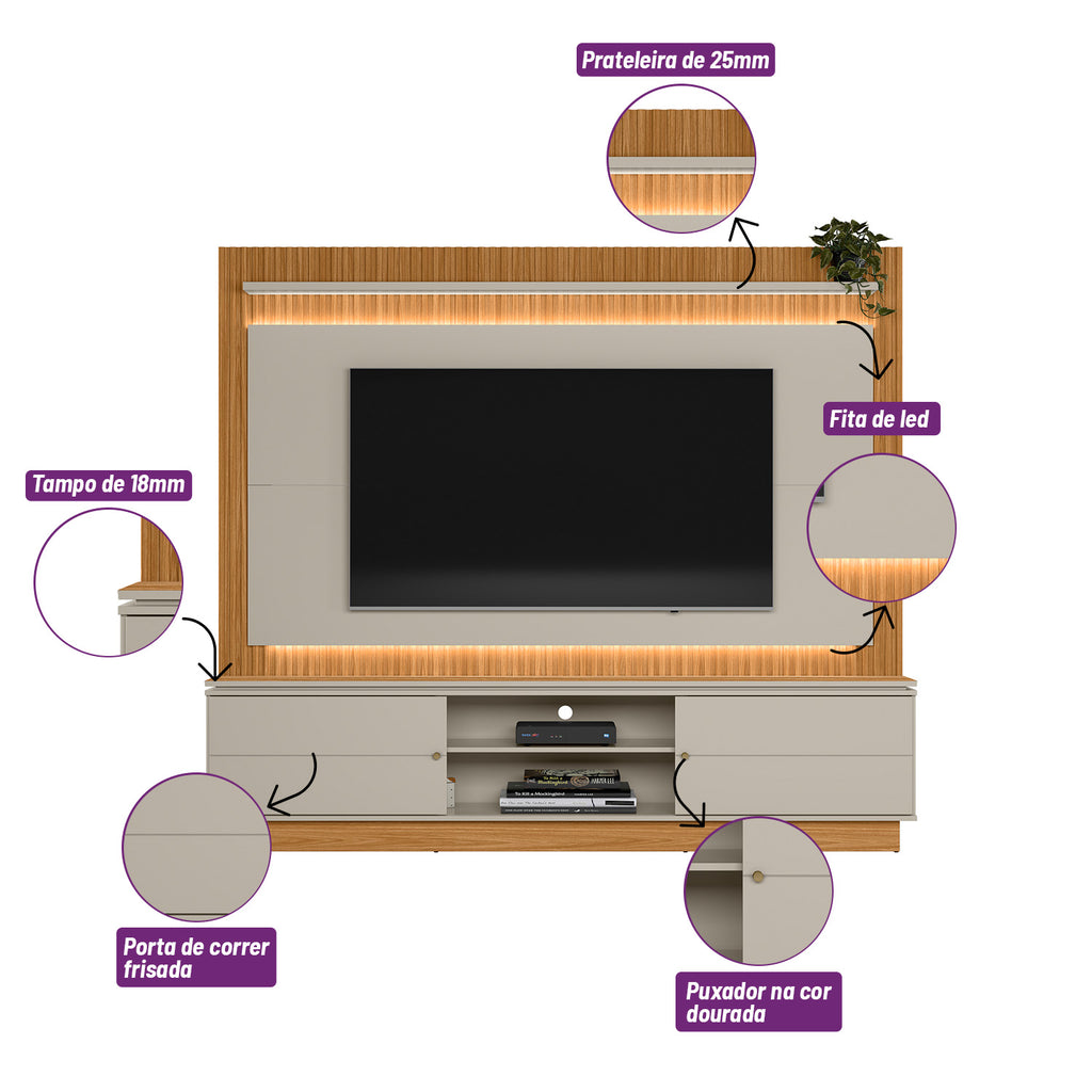 Home Guararapes Linea para TV 75'' com Led Nature e Off White
