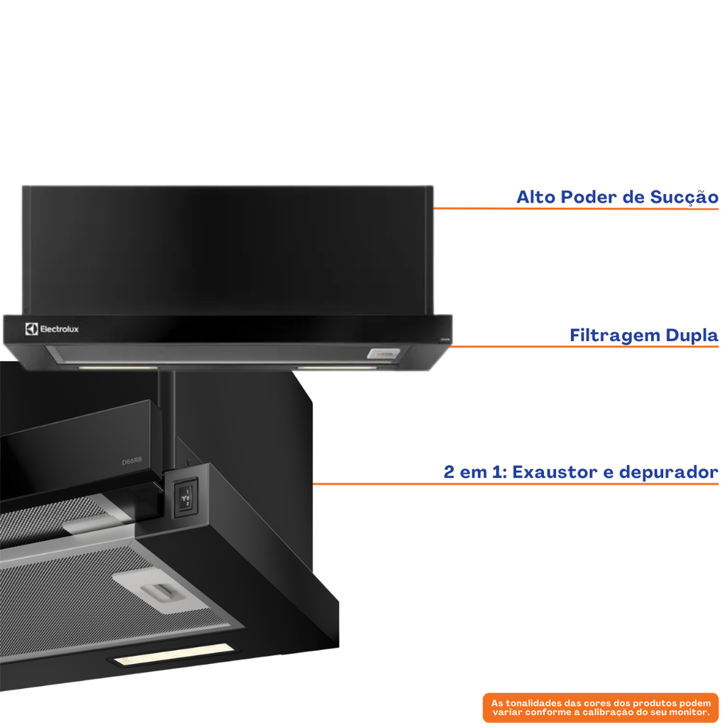 Depurador de Ar de Embutir Electrolux Efficient 60cm DE6RB Retrátil Preto 220V