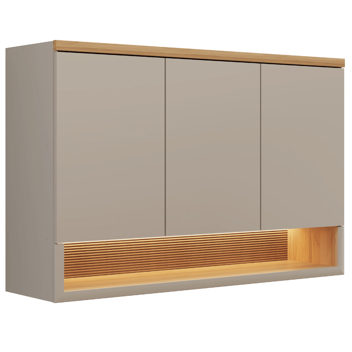 Armário Aéreo de Cozinha Allure Linea 100% MDF 3 Portas 1 Nicho 120cm com Led Jequitiba e Gris