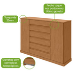 Cômoda Vedra 173cm Lopas 7 Gavetas 2 Portas Amêndoa Clean
