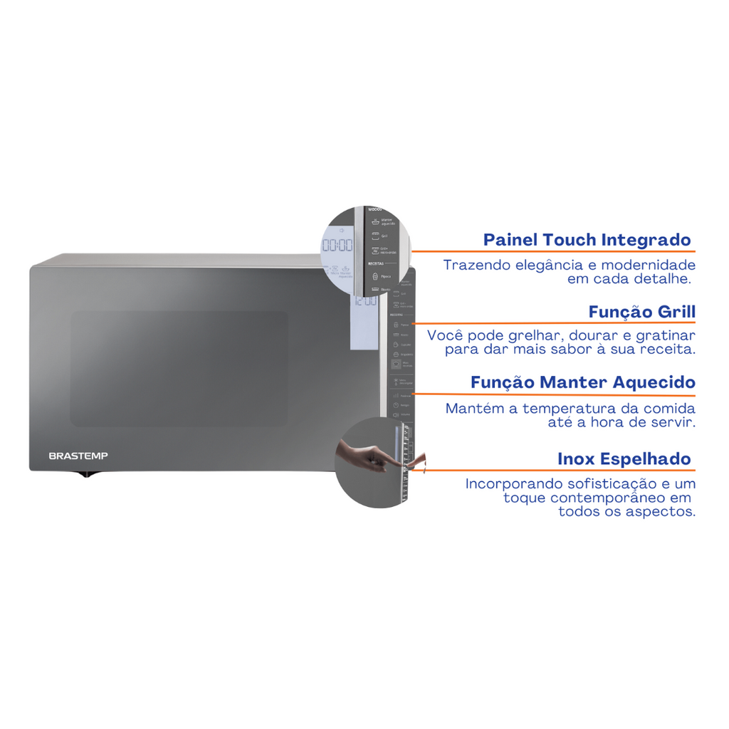 Micro-ondas Brastemp 32L Painel Integrado e Grill Inox Espelhado 220V