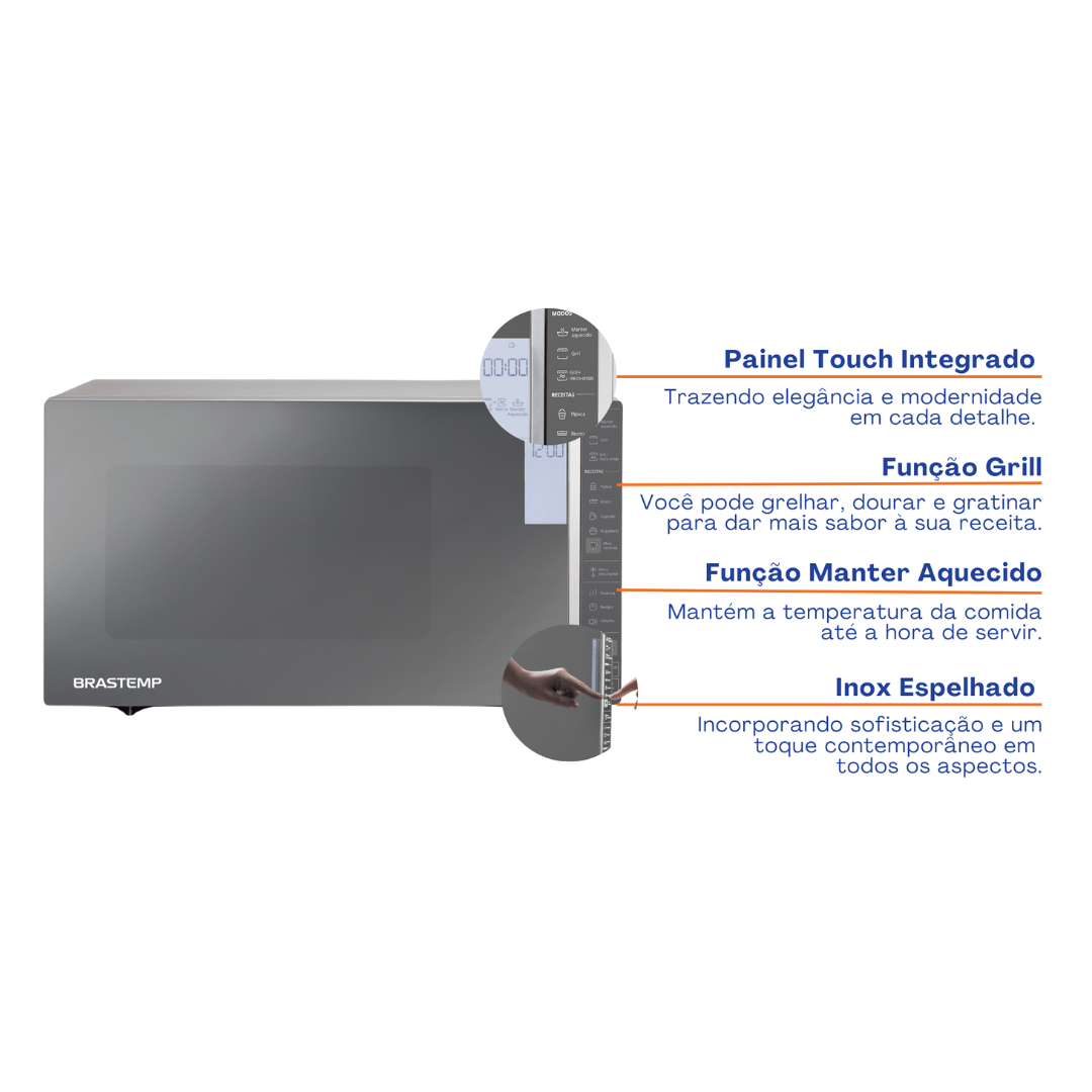 Micro-ondas Brastemp 32L Painel Integrado e Grill Inox Espelhado 220V