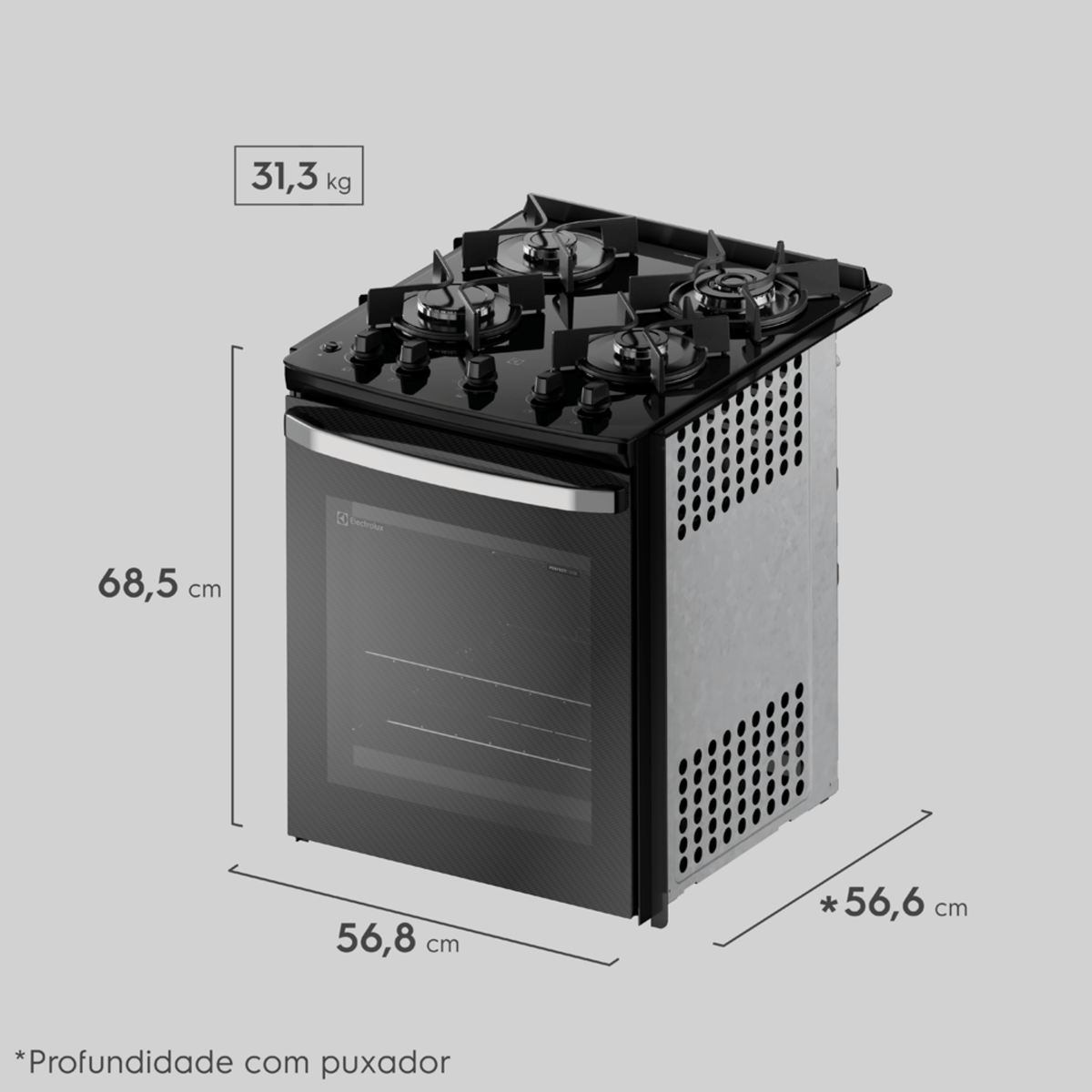 Fogão de Embutir 4 Bocas Electrolux Experience FE4BB Mesa de Vidro e VaporBake Preto Bivolt