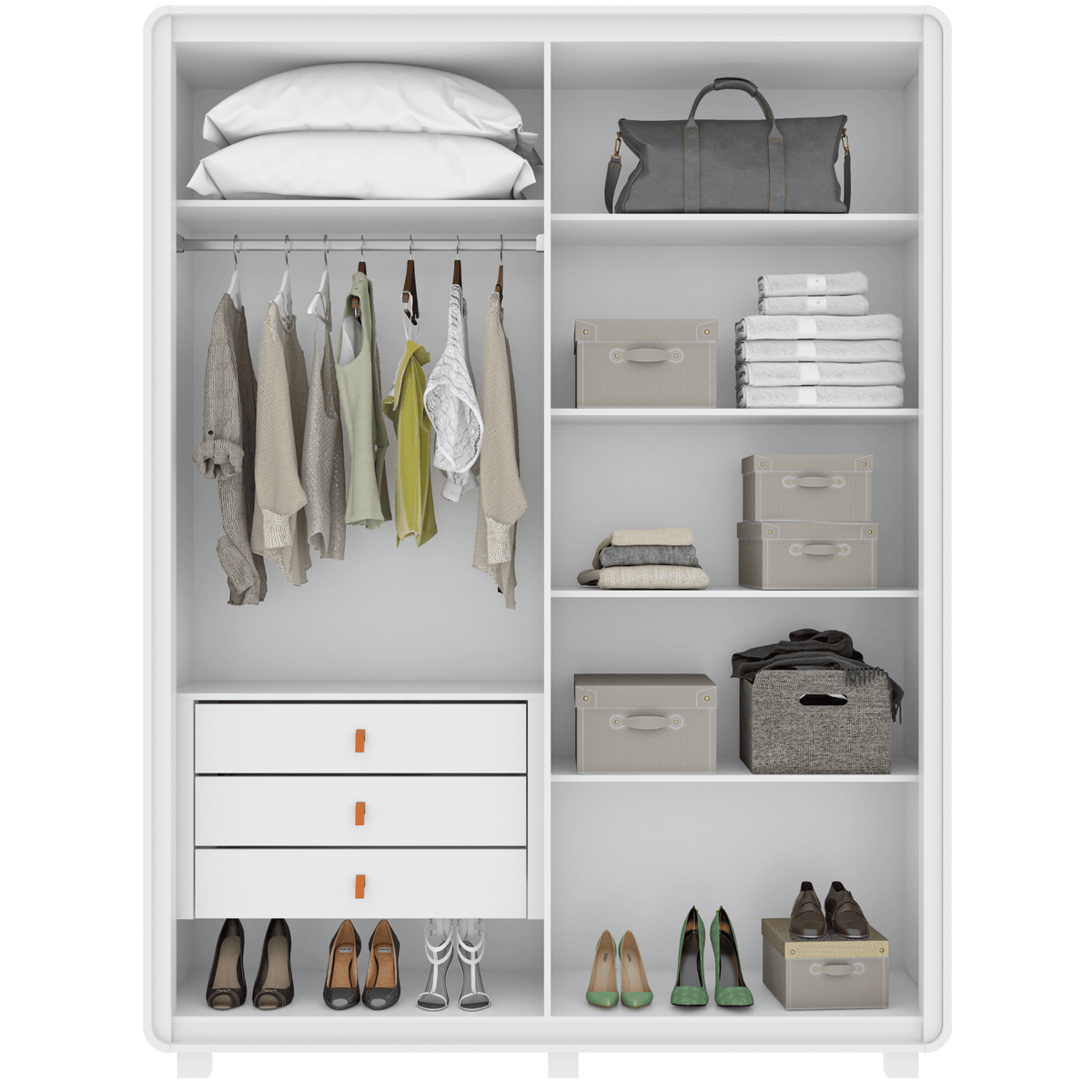 Roupeiro Loop Lopas 184cm 100% MDF 4 Portas com Pés Branco