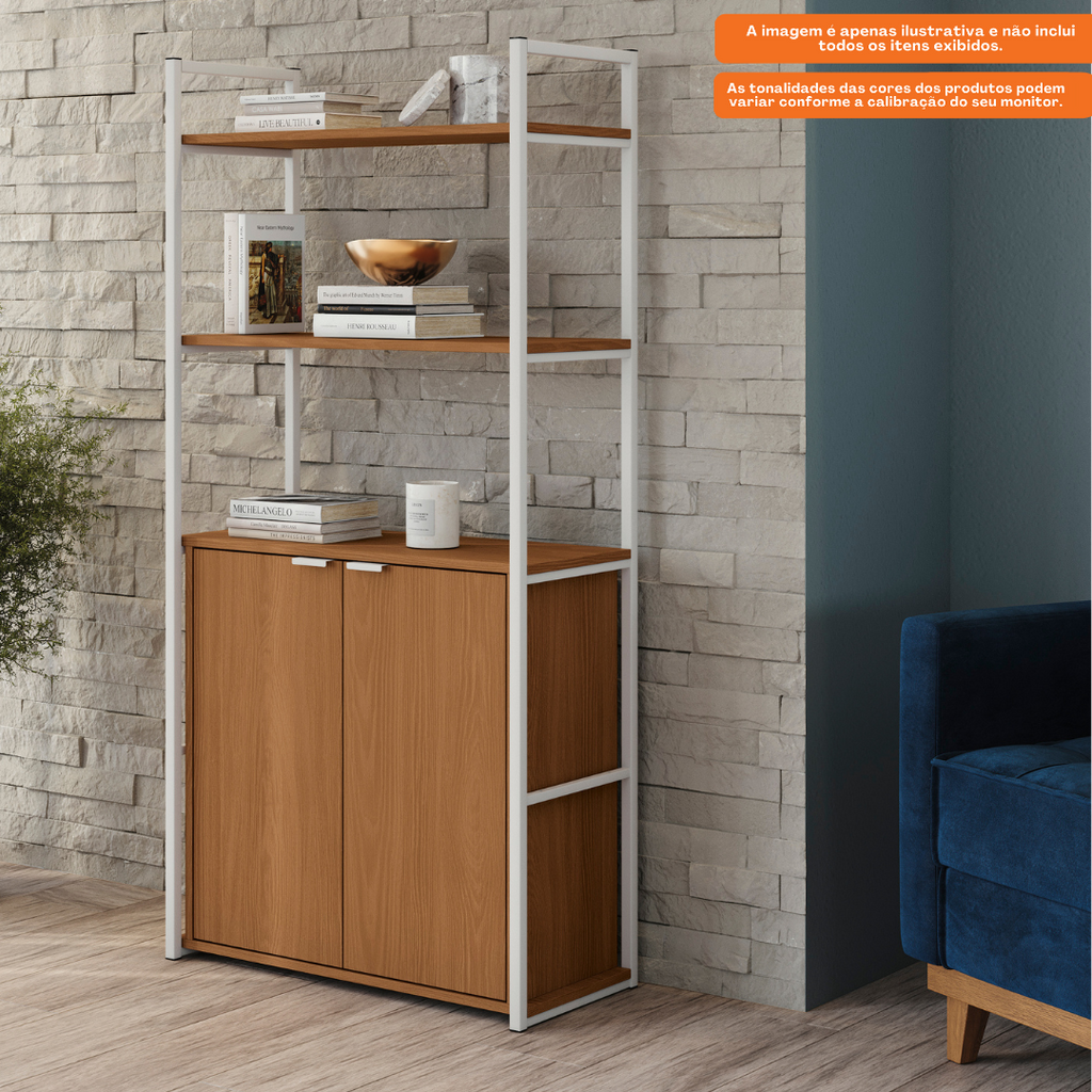 Estante Industrial Kappesberg 2 Portas com Prateleiras LI041 Canela e Branco