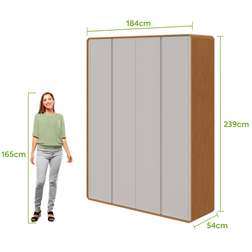 Roupeiro Loop Lopas 184cm 100% MDF 4 Portas Amêndoa e Off White