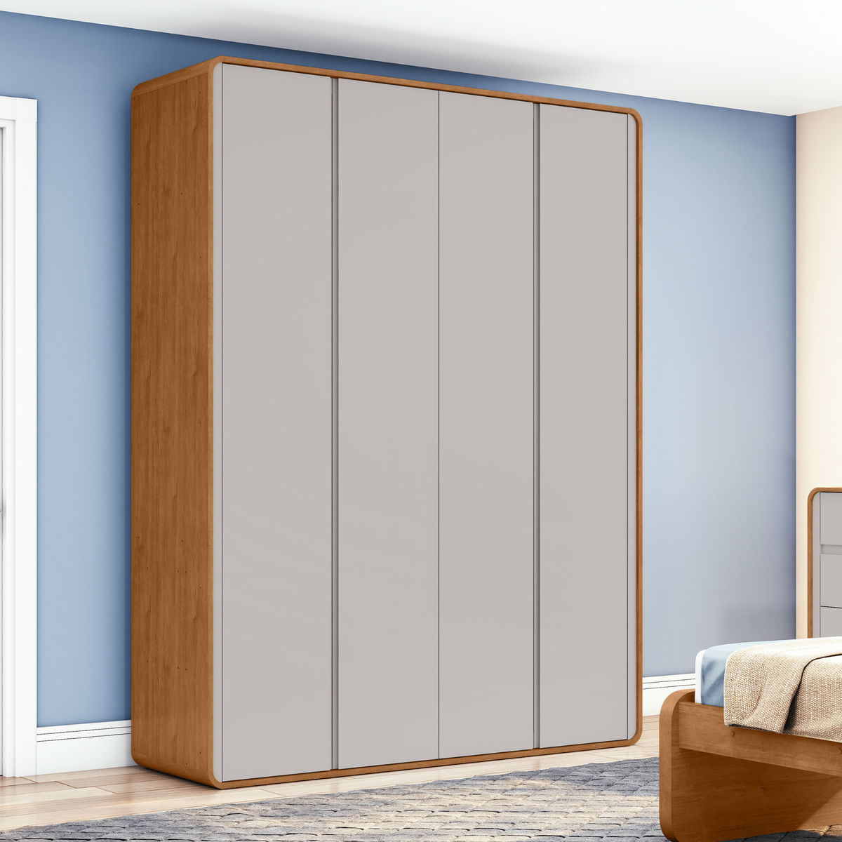 Roupeiro Loop Lopas 184cm 100% MDF 4 Portas Amêndoa e Off White