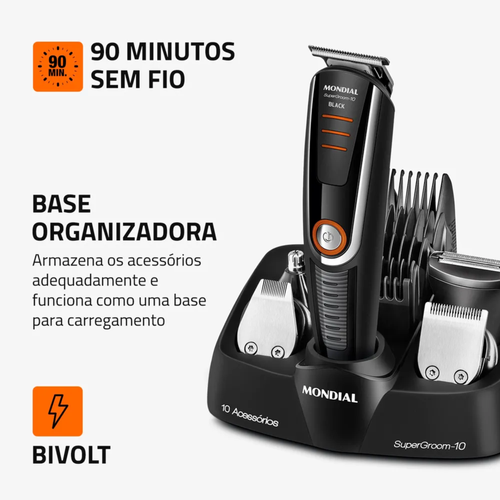 Aparador de Pelos BG-16 Mondial Super Groom 10 em 1 Preto e Laranja Bivolt