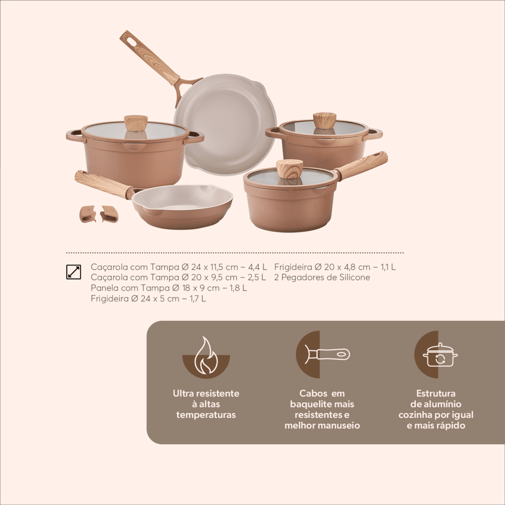 Jogo de Panelas Ceramic Life Brinox 5 Peças Indução Duna Terracota