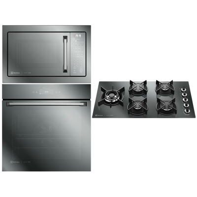 Kit Electrolux de Embutir Home Pro Forno Elétrico 80L + Micro-ondas 34L + Cooktop 5 Bocas Espelhado 220V