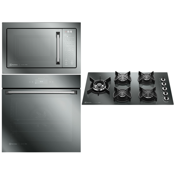 Kit Electrolux de Embutir Home Pro Forno Elétrico 80L + Micro-ondas 34L + Cooktop 5 Bocas Espelhado 220V