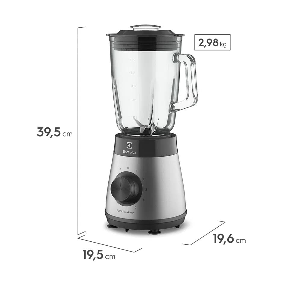 Liquidificador Electrolux 1,5L Experience Jarra de Vidro TruFlow™ 700W EBS30 Grafite 220V