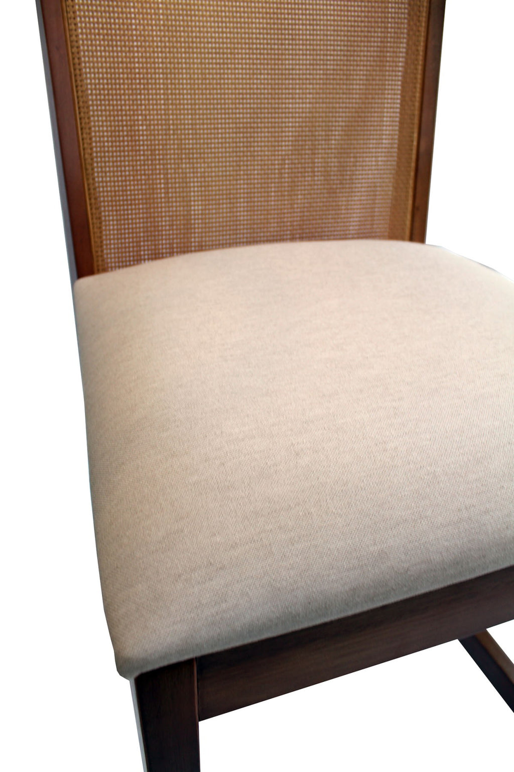 Banqueta Alta Iris Artsoli Madeira Castanho Claro com Encosto Entrelaçado Linho Bege