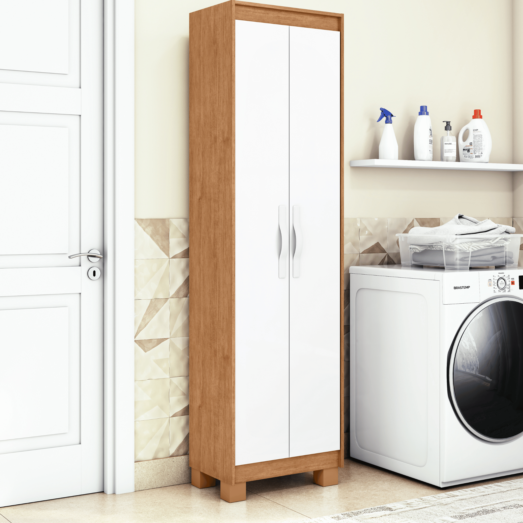 Armário Multiuso Bliss Lopas 2 Portas 50cm Amêndoa e Branco